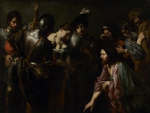 Kristus a cizoložnice od Valentin de Boulogne